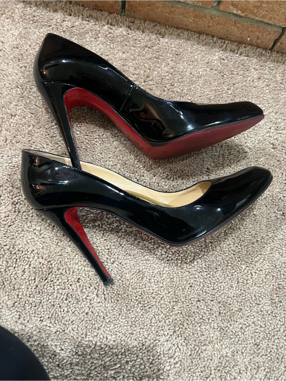Louboutin Black Patent Pointed-Toe High Heels